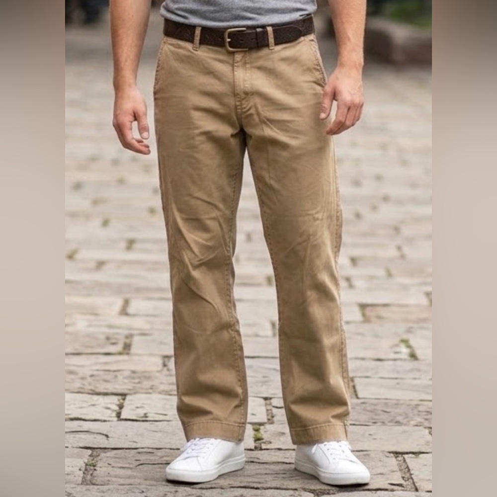 J. Crew Sutton Men's Straight Leg flannel lined chino khaki pants 32 32 EUC
